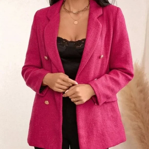 Double breast Button Tweed Blazer Pink - Picture 5 of 6
